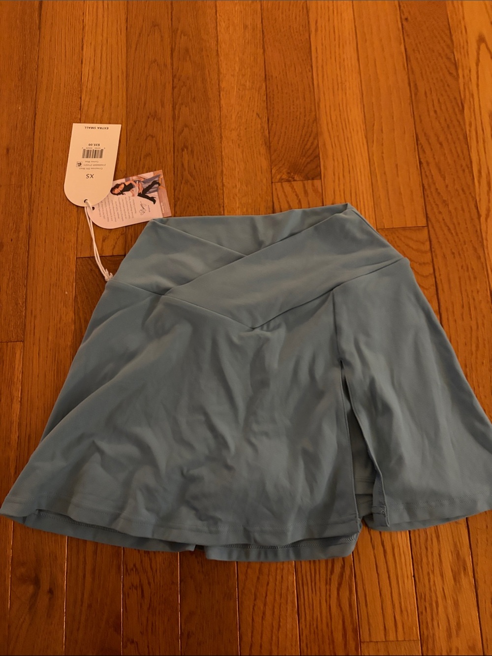 Light Blue Skater Skirt with Crossover Waistband -